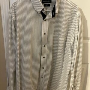 Paul Fredrick Men's Black and White Striped Dress Shirt
